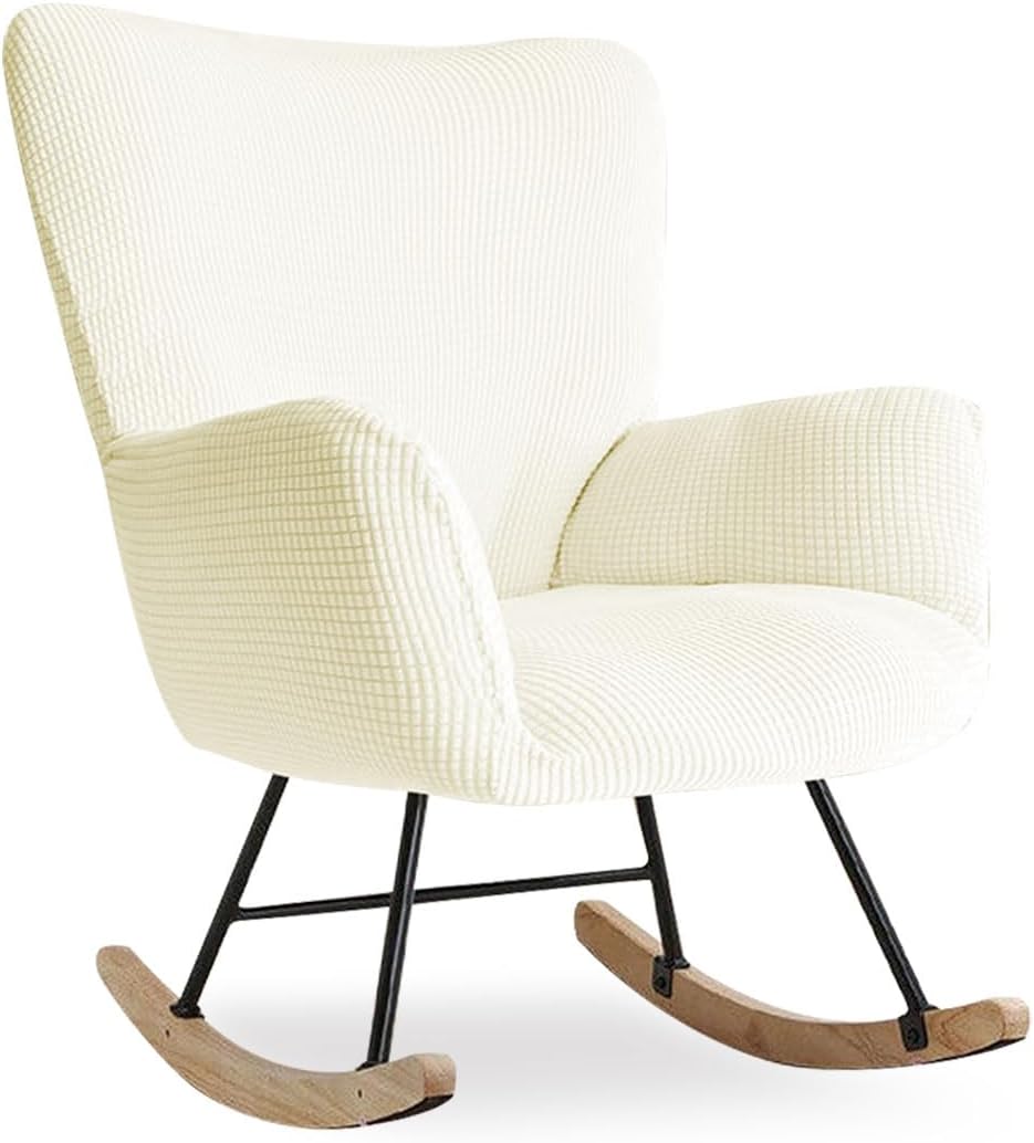 Nursery Rocking Chair Cover Stretch Glider Chair Covers Jacquard Modern Reading Chair Slipcover Rocking Accent Armchair Protector for Living Room Nursery Bedroom, Beige
