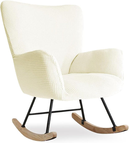 Nursery Rocking Chair Cover Stretch Glider Chair Covers Jacquard Modern Reading Chair Slipcover Rocking Accent Armchair Protector for Living Room Nursery Bedroom, Beige