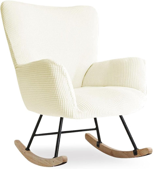 Nursery Rocking Chair Cover Stretch Glider Chair Covers Jacquard Modern Reading Chair Slipcover Rocking Accent Armchair Protector for Living Room Nursery Bedroom, Beige
