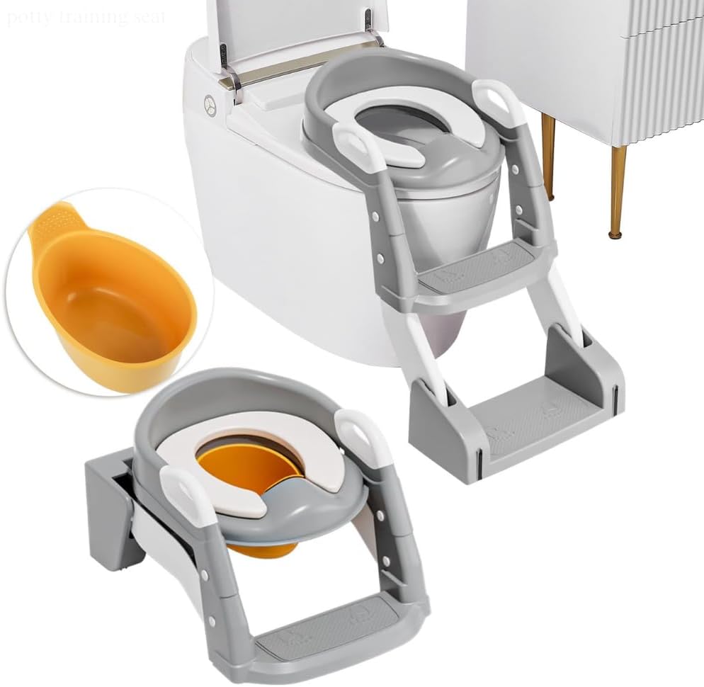 3 in 1 Toddler Potty Training Seat Chair with Ladder and Basin for Boys and Girls, Adjustable Kids Potty Training Seat for Toilet with Anti-Slip Wide Steps and Safety Handles (Green)