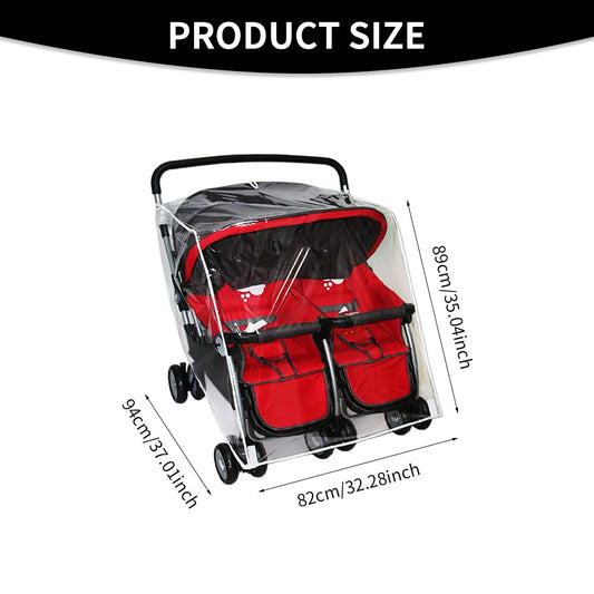 Double Stroller Rain Cover with 2 Buggy Hook, Universal Side by Side Pushchair Waterproof Dust Proof Cover Pram Accessories for Outdoor Travel(Transparent)