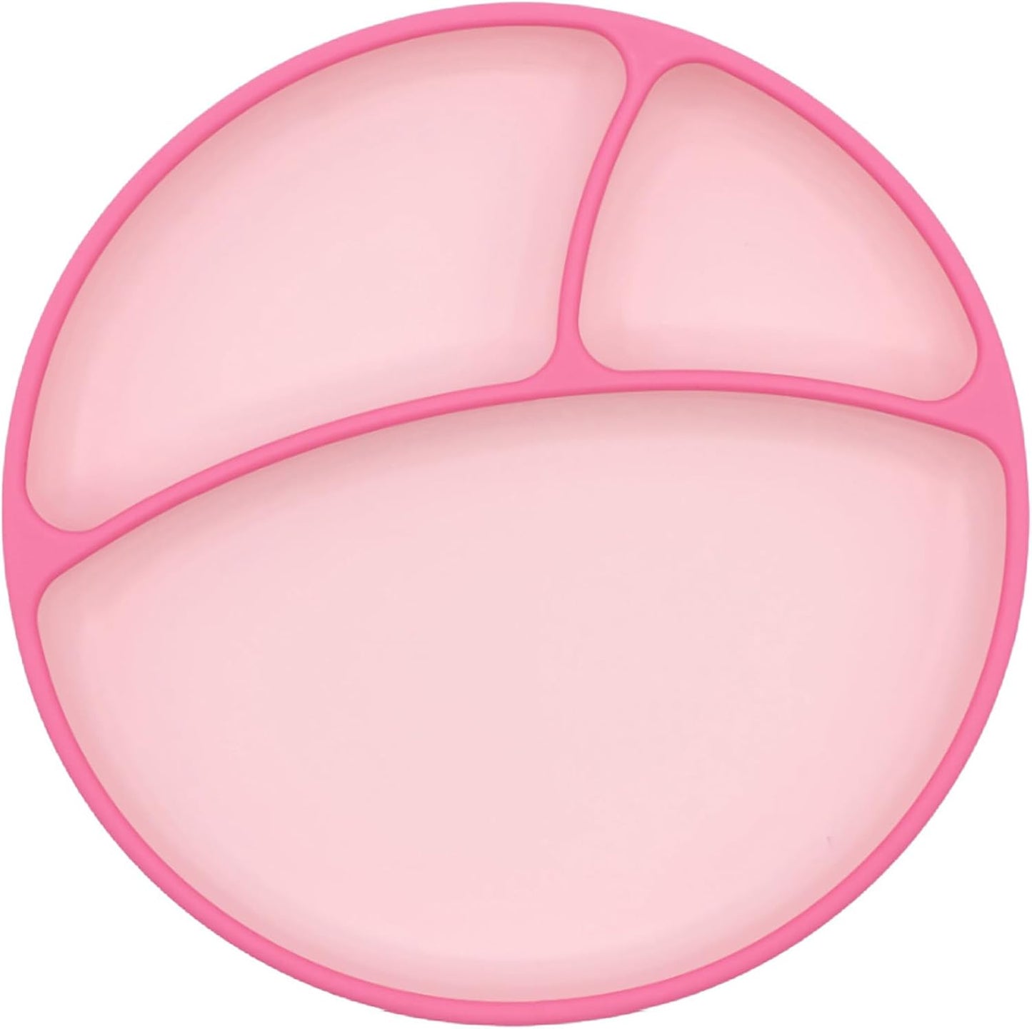 WeeSprout Toddler Plate with Suction Base – Two-Tone Baby Plate with Dividers, Food-Grade Silicone (Pastel Pink/Bright Hot Pink)