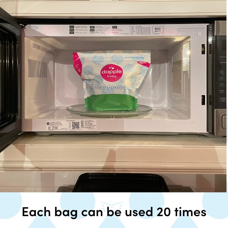 Dapple Baby Microwave Sterilizer Bags, Reusable, 20 Uses Per Bag, Great for Breast Pump Parts & Bottles, 8 Count (Pack of 2)