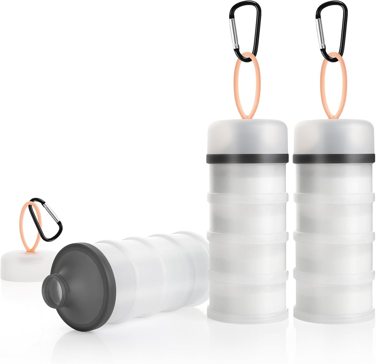 Accmor 2 Pcs Protein Powder Container to Go with Funnels Stand, 4 Compartments Stackable Protein Powder Dispenser for Workout, Fitness, Travel
