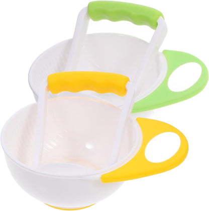 Baby Food Masher 2 Sets Mashing Bowl with Handle Masher, Manual Baby Food Grinder Bowl Set (Green, Yellow)