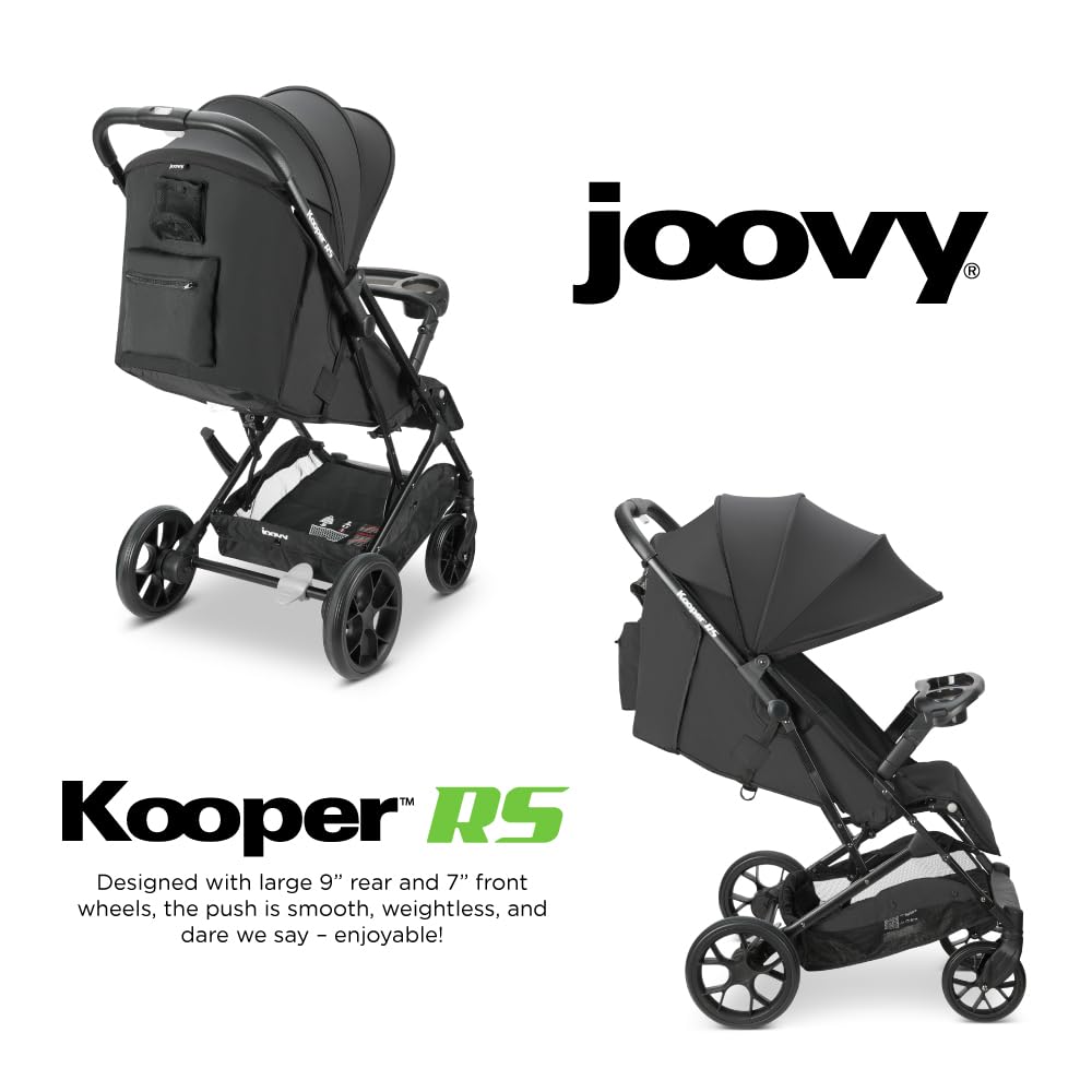 Joovy Kooper X2 Double Stroller, Lightweight Travel Stroller, Compact Fold with Tray, Black