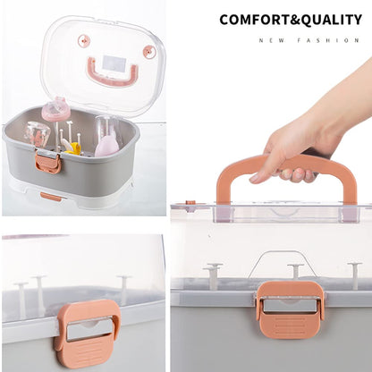 Baby Bottle Drying Rack Storage, Large Nursing Bottle Storage Box Organizer with Cover, Portable Kitchen Cabinet Organizer, Easy to Clean Drainer, Durable countertop Dryer Pink
