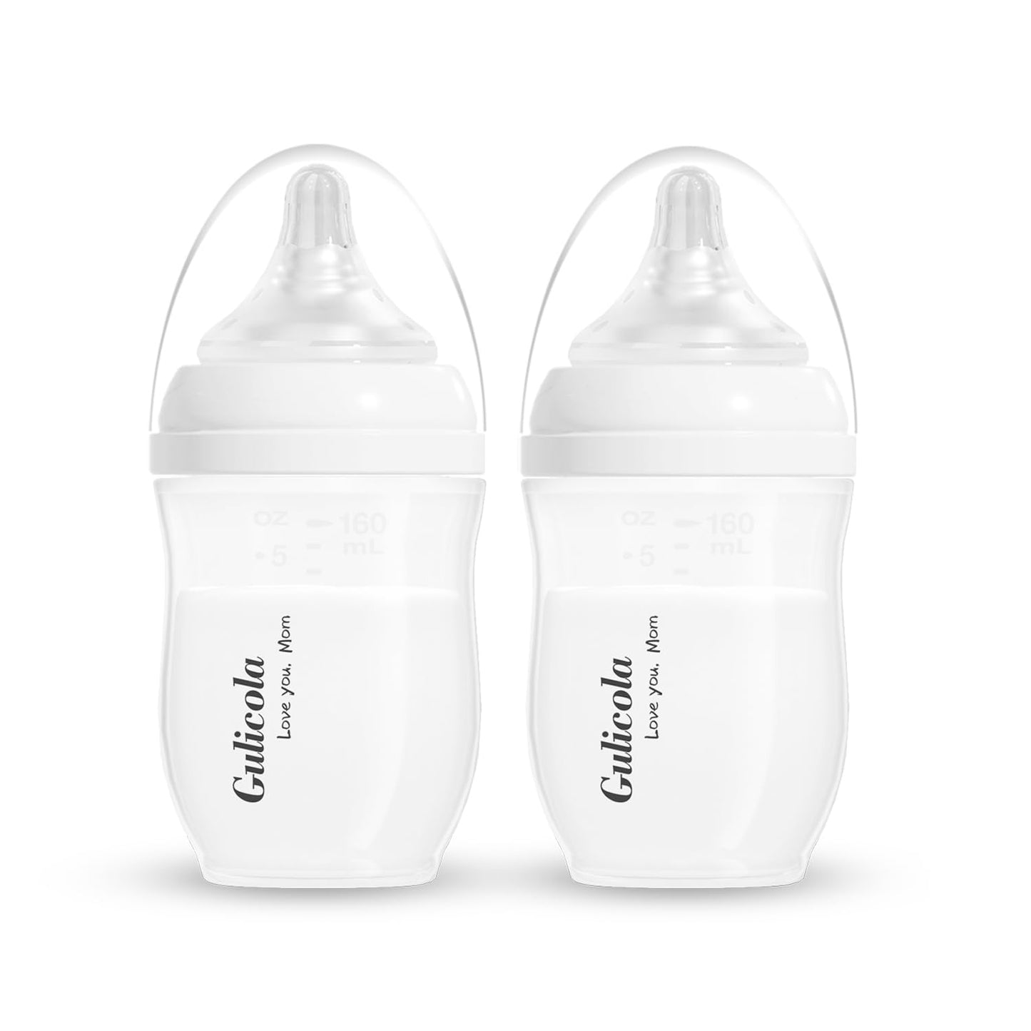Gulicola Natural PP Baby Breastfeeding Bottles, Medium Flow Nipples (M), 3 Months +, White, 8 oz - 2pks