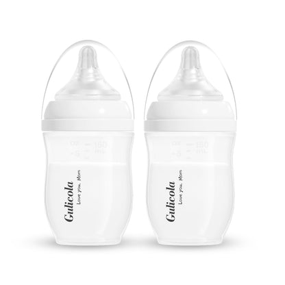 Gulicola Natural PP Baby Breastfeeding Bottles, Medium Flow Nipples (M), 3 Months +, White, 8 oz - 2pks