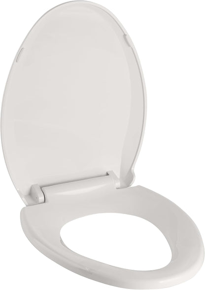 17" White Round Toilet Seat for Adult and Child, Built-In Potty Training Seat with Soft Quiet Close Non-Slip Design, Magnetic Kids Seat and Cover for Round/Oval Toilets, Easy to Install and Clean