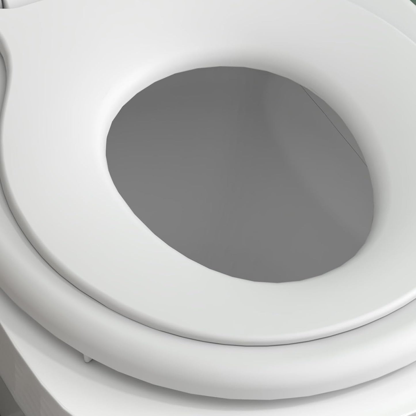 17" White Round Toilet Seat for Adult and Child, Built-In Potty Training Seat with Soft Quiet Close Non-Slip Design, Magnetic Kids Seat and Cover for Round/Oval Toilets, Easy to Install and Clean