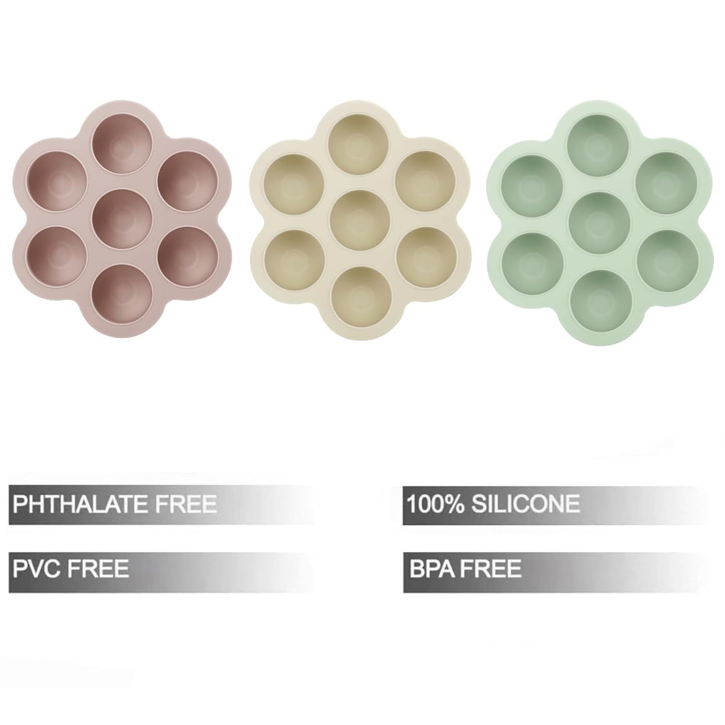 PandaEar 3 Pack Baby Food Freezer Tray with Lids, Silicone Baby Food Storage Container for Homemade Baby Food, Purees, Breastmilk (Blue/Green/Carnation)