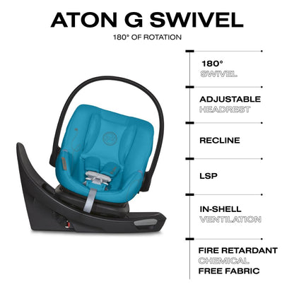 Cybex Aton G Swivel Infant Car Seat with 180-Degree Rotate, Linear Side-Impact Protection, 11-Position Headrest, SensorSafe & Safelock Base, Seashell Beige