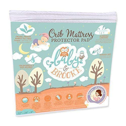 Organic Bamboo from Viscose Fitted Crib Mattress Protector Pad by Baby&Brooke – 100% Waterproof, Absorbent, Non-Toxic, Breathable Mattress Cover - (52"x 28"x 8")