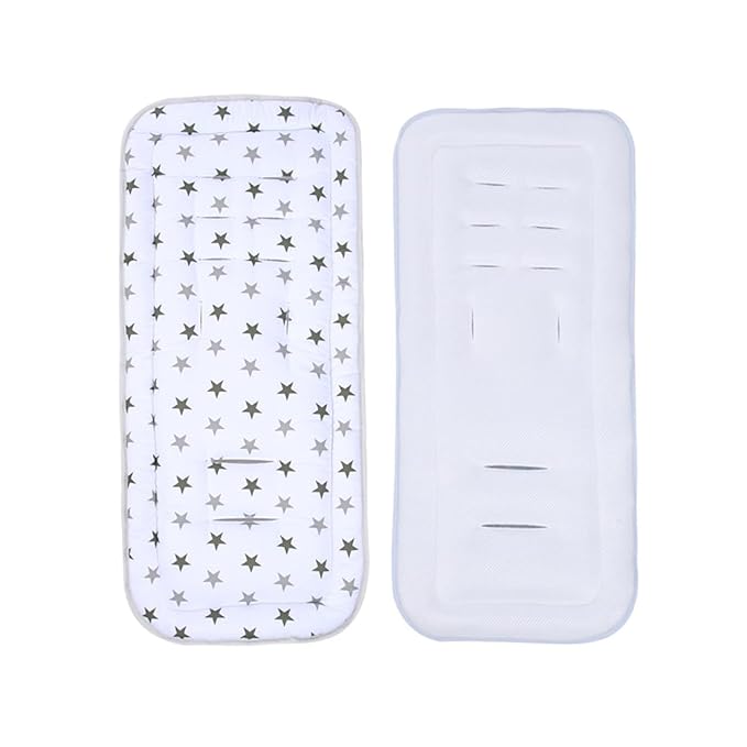 Baby Stroller Seat Liner Kids Pushchair Seat Cushion Mat Universal Breathable Stroller Liner Insert Stroller Cushion Pad Thick Cotton Stroller Liner Seat Pad Cover for Car (White & Gray Star)