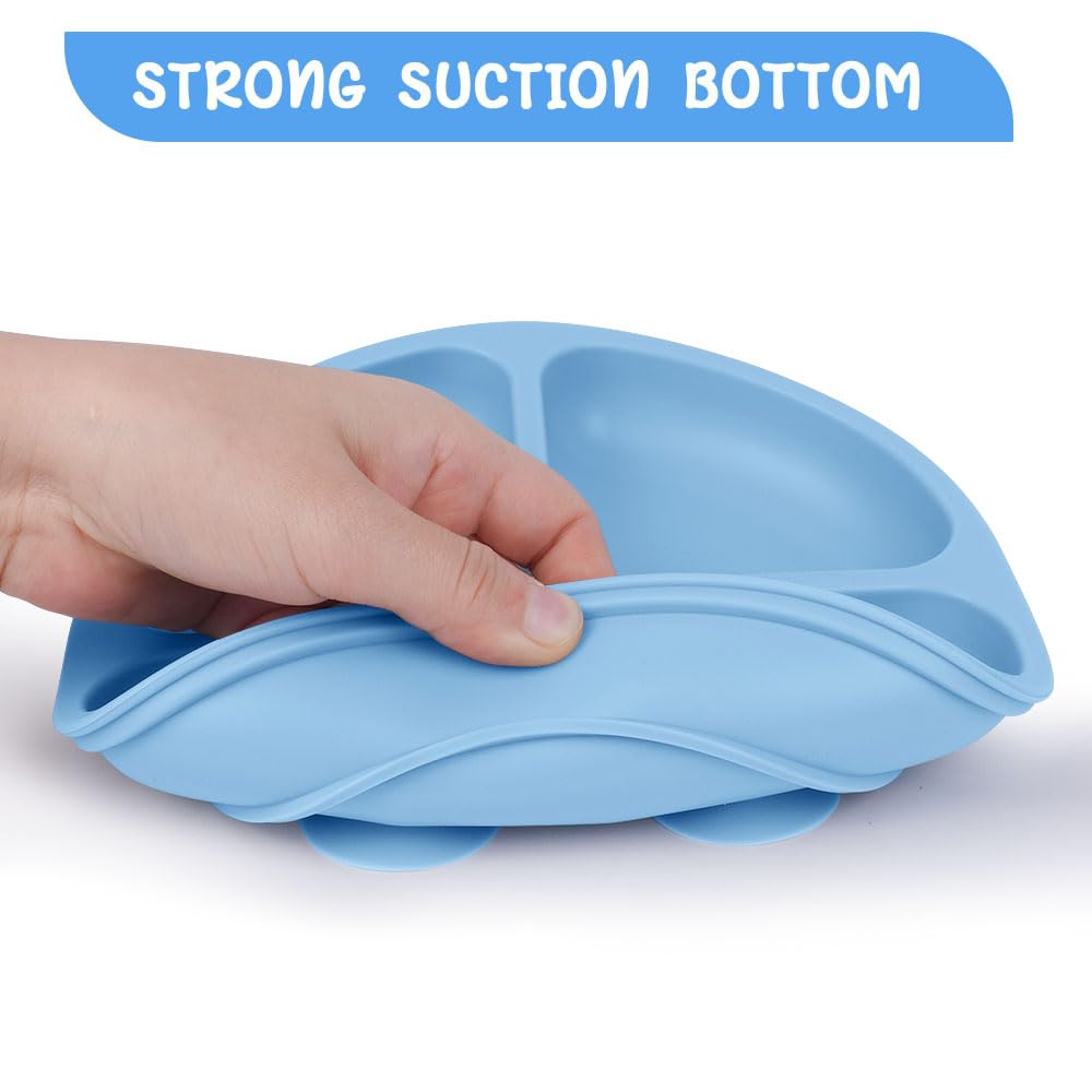 Vicloon Suction Plates, 2 Pcs Baby Toddler Plate Silicone, BPA Free Divided Plate, Divided Plate Design,Silicone Grip Dish Microwave & Dishwasher Safe