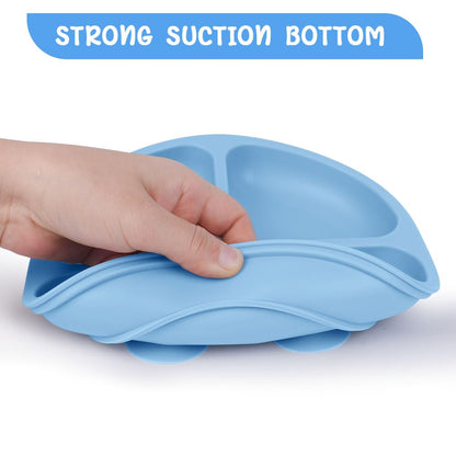 Vicloon Suction Plates, 2 Pcs Baby Toddler Plate Silicone, BPA Free Divided Plate, Divided Plate Design,Silicone Grip Dish Microwave & Dishwasher Safe
