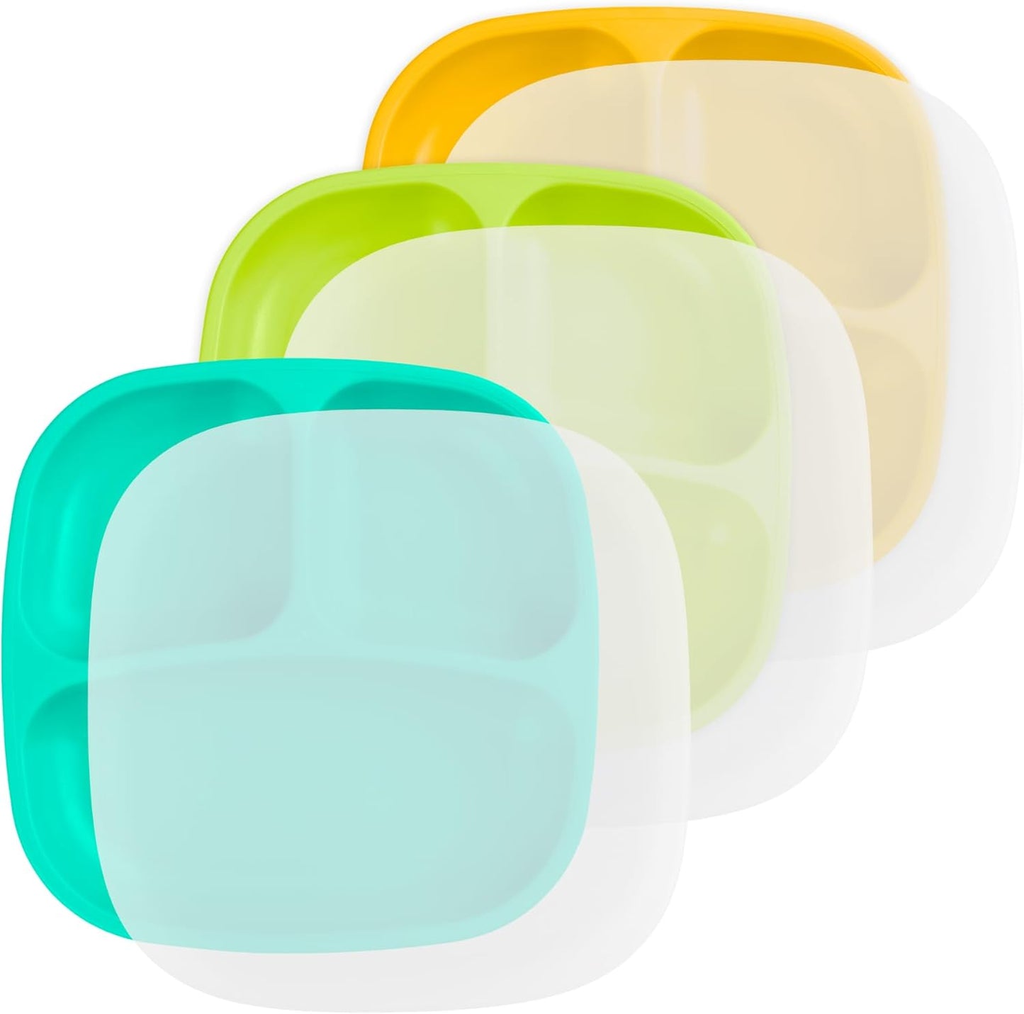 Re-Play Toddler Plates with Dividers - Deep-Walled 3 Compartments Divided Plates for Kids - Dishwasher & Microwave Safe - Made in USA - Set of 3-7.37" x 7.37" x 1.25" - Beach Baby