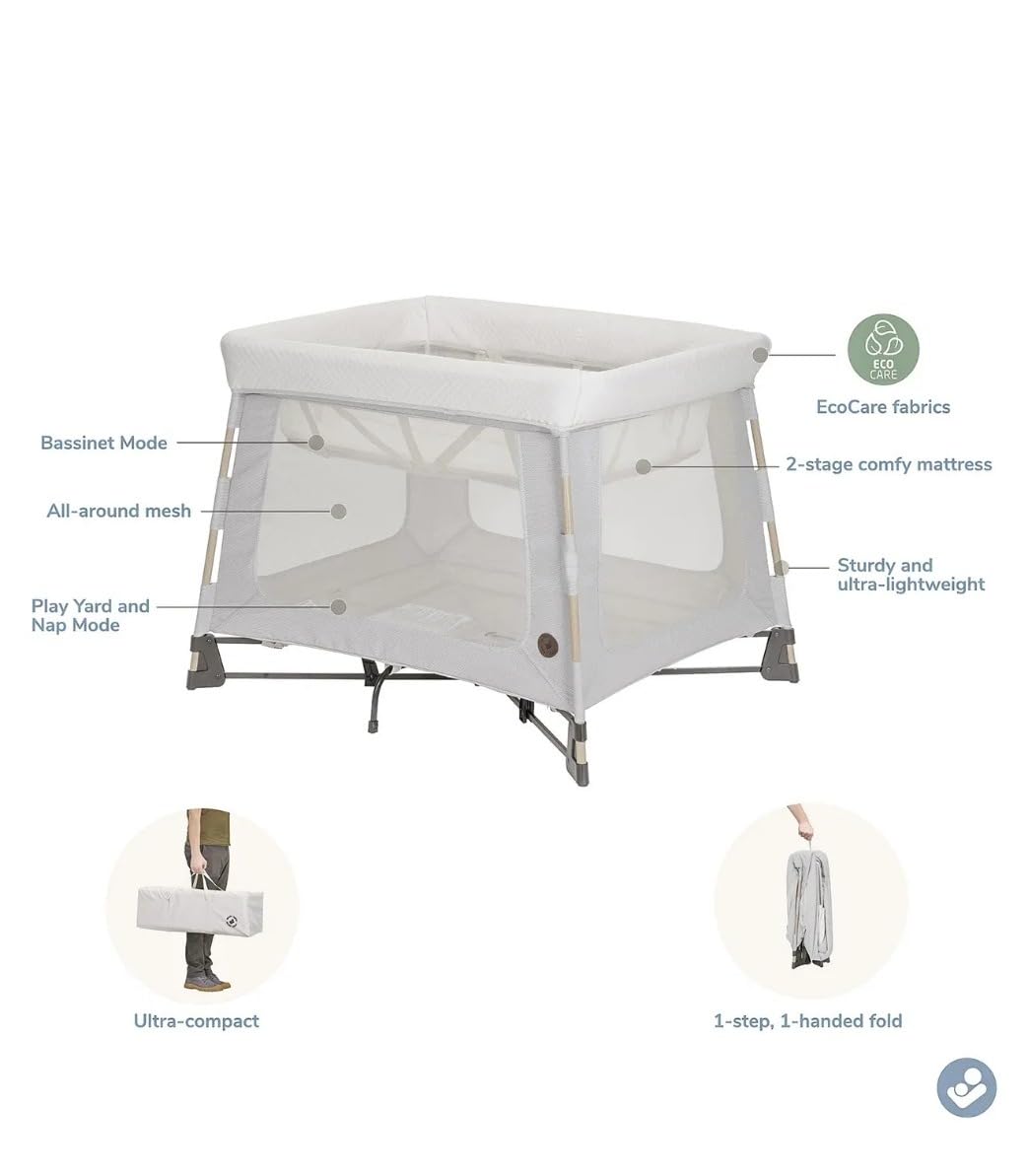 Maxi-Cosi Swift Baby Playard with Mat, Baby Playpen, Play Yard with Bassinet, Portable Playpen for Babies and Toddlers, Classic Oat