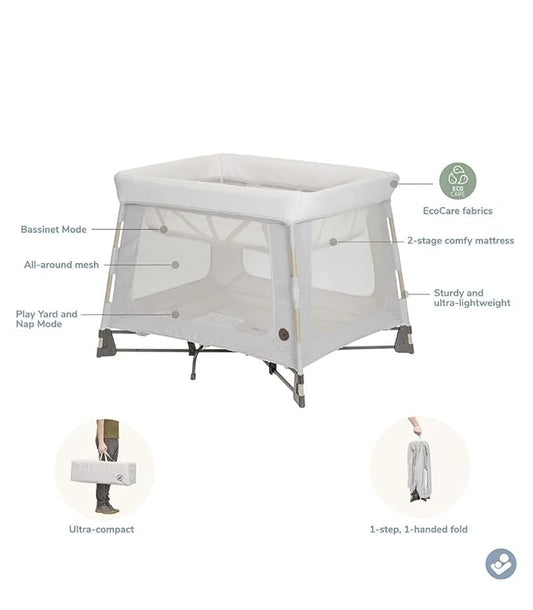 Maxi-COSI Swift Baby Playard with Mat, Baby Playpen, Play Yard with Bassinet, Portable Playpen for Babies and Toddlers, Onyx Sand