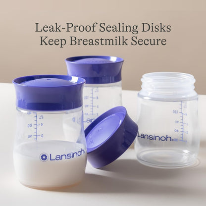 Lansinoh Breastmilk Storage Bottles | 4-Pack 5oz BPA & BPS-Free | Pump-to-Storage Feeding Bottles | Compatible with Lansinoh Breast Pumps and Nipples