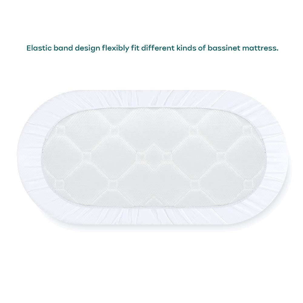 Yoofoss Waterproof Bassinet Mattress Pad Cover 2 Pack Fit for Rectangle Bassinet Mattress, Baby Bassinet Mattress Protector for Boys and Girls 34X19in