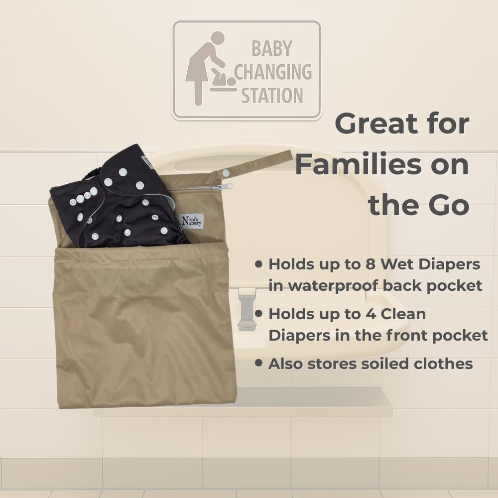 Nora's Nursery Reusable Wet Dry Bag for Cloth Diapers, Washable Pod with Large Zipper Opening, 2-Pack Waterproof Diaper Pods with Detachable Snap, Wet Bags for Cloth Diapers