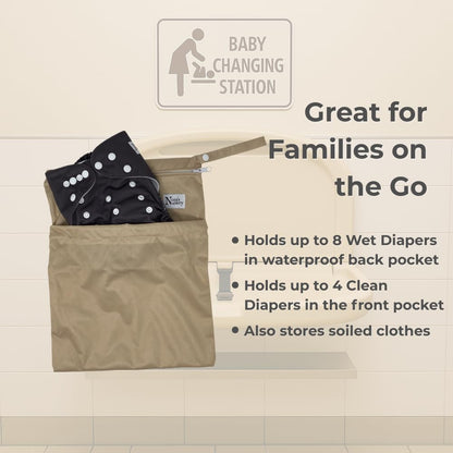 Nora's Nursery Reusable Wet Dry Bag for Cloth Diapers, Washable Pod with Large Zipper Opening, 2-Pack Waterproof Diaper Pods with Detachable Snap, Wet Bags for Cloth Diapers
