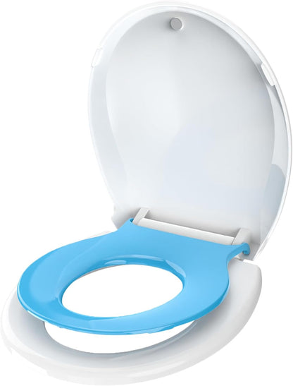Aünsffer Toddler Toilet Seat with Potty Training Seat Round 16.5inch, 2 in 1 Toilet Seat for Family Built-in Baby Seat Removable, Soft Close + Easy Clean, PP Safe Material, Pink