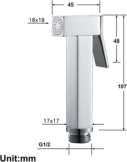 Handheld Bidet Sprayer Square Cloth Diaper Sprayer Brass Bidet Sprayer for Toilet Handheld Bidet Sprayer for Toilet-Adjustable Water Pressure Control(Matte Black)
