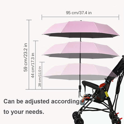 Universal Baby Stroller Sun Protection Parasol, with Umbrella Clip Fixing Device, UPF 90+ UV Protect Pushchair Sun Parasol (Silver)