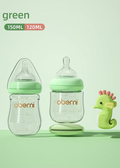 Glass Baby Bottles, Anti Colic Breastfeeding Bottle with Natural Response Nipple for Newborn Preemie 0+ Month, BPA Free, Wide Neck, Blue/3Pack/5oz