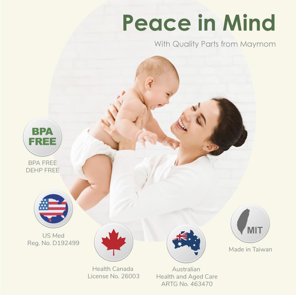 Maymom Wide-Mouth Milk Storage Feeding Collection Bottle with Nipple, Dome Cap, Bottle Top, SureSeal Sealing Disk; Compatible with Spectra Pump/Motif Luna; 5 pc (4.7Oz/140mL)
