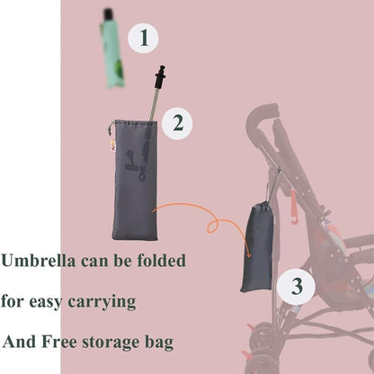 Universal Baby Stroller Sun Protection Parasol, with Umbrella Clip Fixing Device, UPF 90+ UV Protect Pushchair Sun Parasol (Silver)