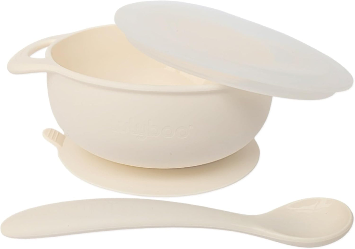 Lulyboo Silicone Baby Feeding Bowl with Handles, Lid & Spoon - Packable, Spill-Proof, Dishwasher Safe, Non-Slip Suction, for Toddlers 6+ Months (Ivory)