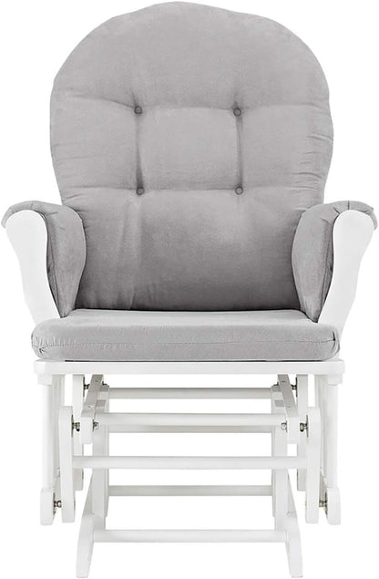 HomeStock Glider and Ottoman Set - Padded Arms, Storage Pockets, Metal Bearings White and Blue