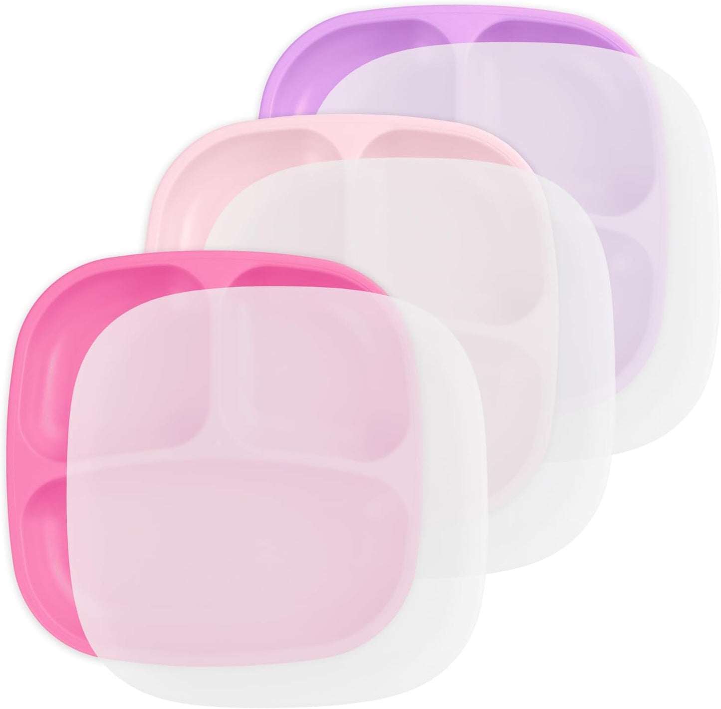 Re-Play Toddler Plates with Dividers - Deep-Walled 3 Compartments Divided Plates for Kids - Dishwasher & Microwave Safe - Made in USA - Set of 3-7.37" x 7.37" x 1.25" - Beach Baby