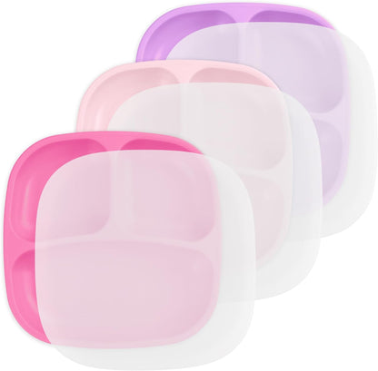 Re-Play Toddler Plates with Dividers - Deep-Walled 3 Compartments Divided Plates for Kids - Dishwasher & Microwave Safe - Made in USA - Set of 3-7.37" x 7.37" x 1.25" - Beach Baby