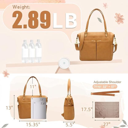 MOMINSIDE Diaper Bag Tote, Leather Diaper Bag Backpack with 14 Pockets for Mom Dad, Convertible Baby Bag for Boys Girls, Baby Registry, Changing Pad, Large 4 Insulated Pockets (Biscuit)