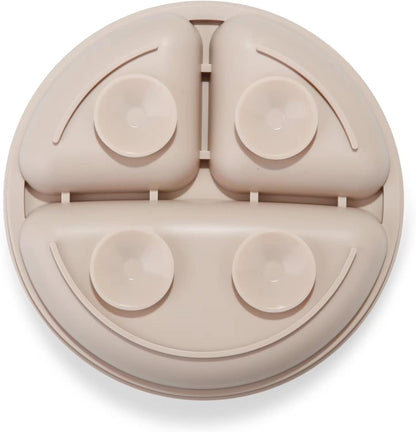 PandaEar 3 Pack Divided Unbreakable Silicone Baby and Toddler Plates - Non-Slip - Microwave Safe - Silicone (Pink Green Light Tan)