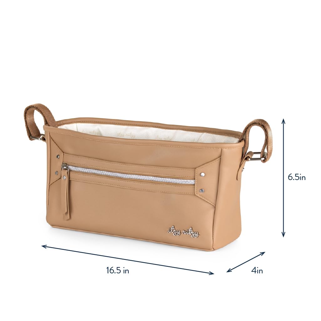 Itzy Ritzy Adjustable Stroller Caddy and Organizer Bag Featuring Front Zippered Pocket, 2 Built-In Interior Pockets & Adjustable Straps to Fit Nearly Any Stroller (Coffee and Cream)