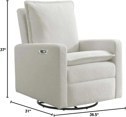 Oxford Baby Uptown Upholstered Glider Recliner Rocking Chair 360° Swivel for Nursery and Living Room - Boucle White