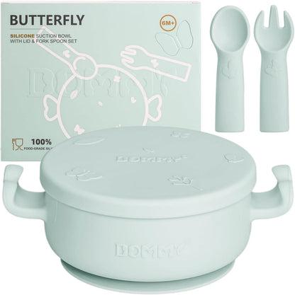Dommy Baby Bowl with Suction BPA-Free Suction Bowl for Baby with Spoon and Fork Silicone Suction Bowl with Lid