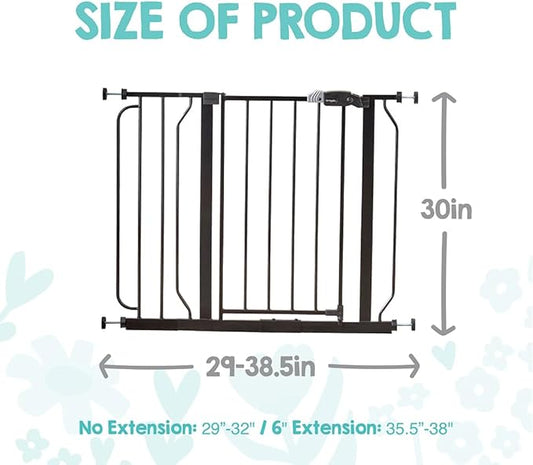 Regalo Safety 29-38.5" Baby Gate for Doorways & Bottom of Stairs, Pressure Mounted Baby Gate with Door for Babies, Toddlers & Pets, Tested & Safe for 30 Years, American Designed, American Owned, Black