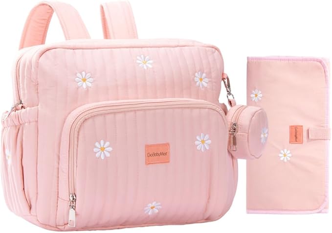GOBABYMART Diaper Bag Backpack, Medium Maternity baby bag & Changing Pad, Diaper Bag Tote, Insulated Pockets, Hospital Bag (Medium - Pink Flowers)