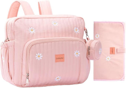 GOBABYMART Diaper Bag Backpack, Medium Maternity baby bag & Changing Pad, Diaper Bag Tote, Insulated Pockets, Hospital Bag (Medium - Pink Flowers)