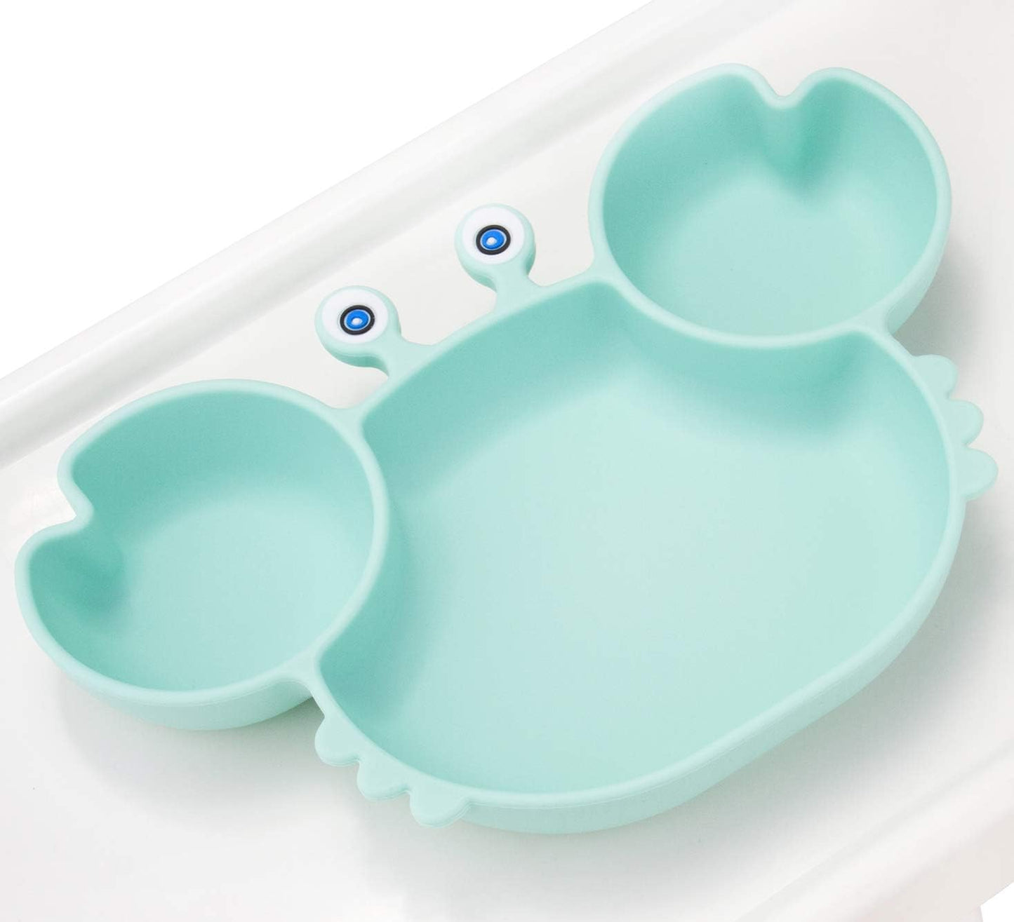 Silicone Suction Plate for Toddlers with Fork Spoon Set - Self Feeding Training Divided Plate Dish and Bowl for Baby and Toddler, Fits for Most Highchairs Trays (Green)