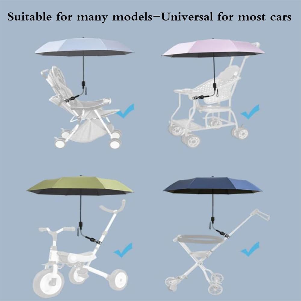 Universal Baby Stroller Sun Protection Parasol, with Umbrella Clip Fixing Device, UPF 90+ UV Protect Pushchair Sun Parasol (Silver)