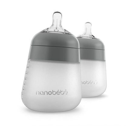 Nanobebe Flexy Silicone Baby Bottle, Anti-Colic, Natural Feel, Non-Collapsing Nipple, Non-Tip Stable Base, Easy to Clean 4-Pack, Pink/White, 5 oz