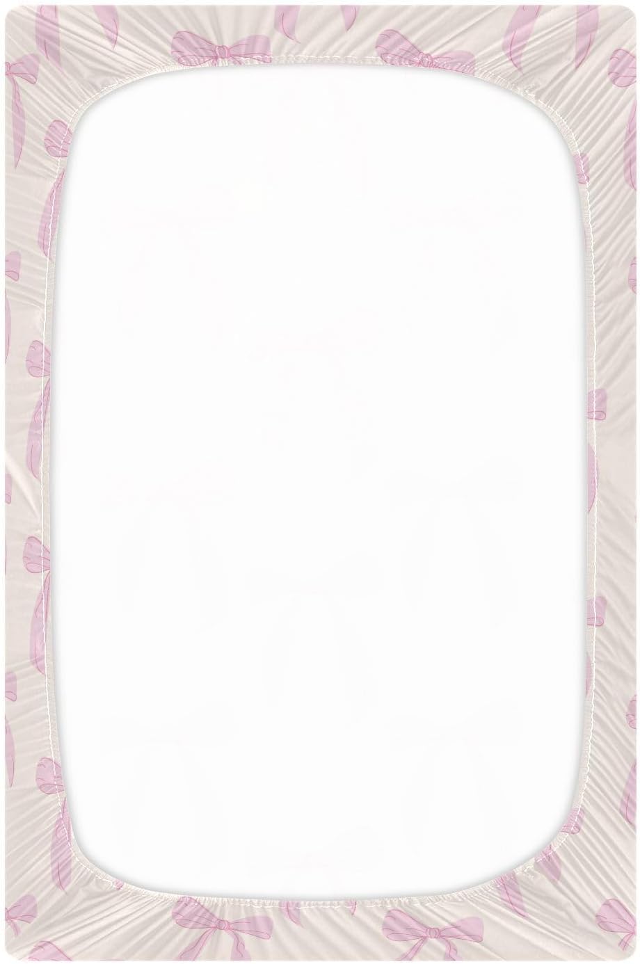 Fitted Crib Sheets Pink Checkered and Bows Stretchy Portable Playard Sheets for Baby Toddler, Breathable Soft Mini Crib Mattress 39 x 27 in for Boys and Girls